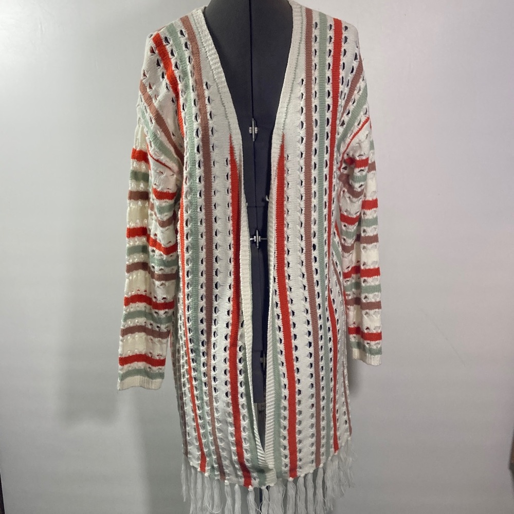 Cory Co Kimono Duster Women Size M/L Multi Colored Stripes Open Front Acrylic